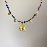 14K Gold-Plated Bead Sun Pendant Necklace - Trendsi - Flyclothing LLC