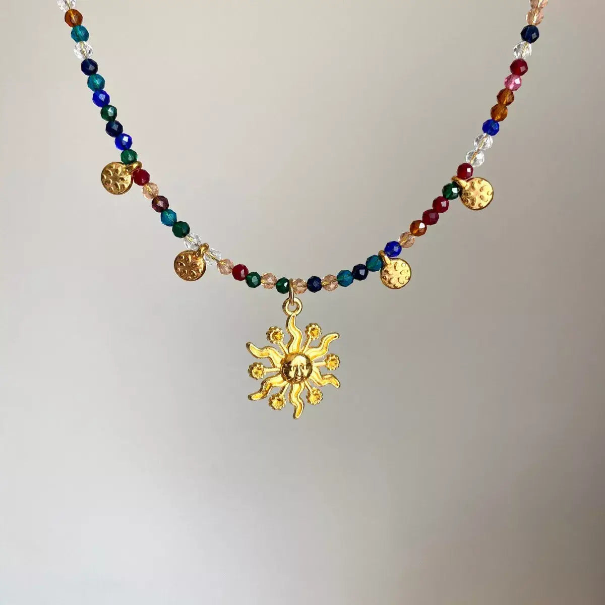 14K Gold-Plated Bead Sun Pendant Necklace - Trendsi - Flyclothing LLC