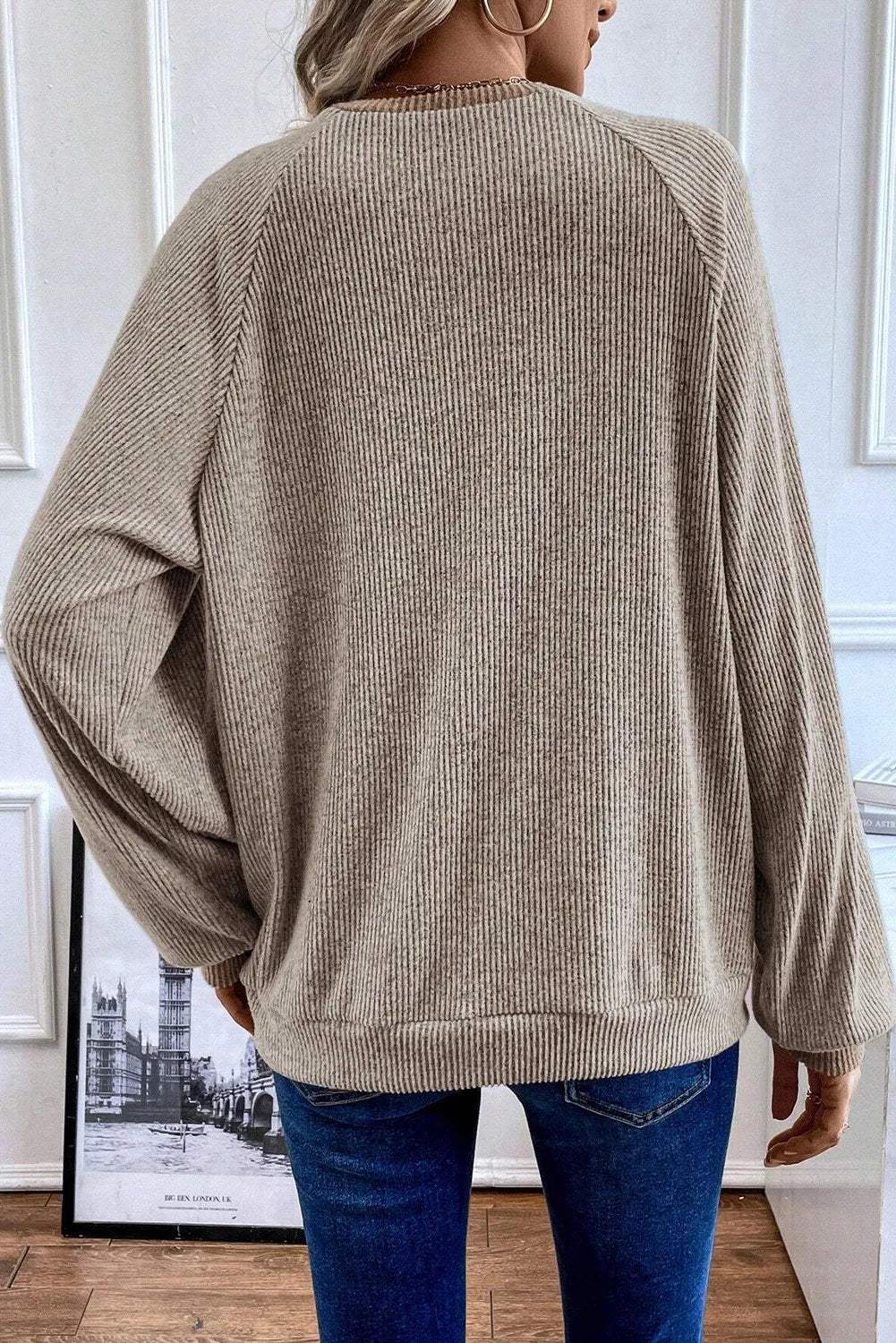 Quarter Buttoned Long Sleeve Blouse - Trendsi - Flyclothing LLC