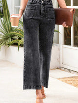 High-Waisted Wide Leg Washed Jeans - Trendsi - Flyclothing LLC