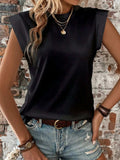 Round Neck Cap Sleeve Blouse - Trendsi - Flyclothing LLC