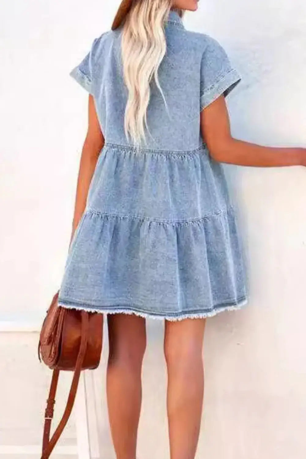 Raw Hem Button Down Denim Mini Dress - Trendsi - Flyclothing LLC