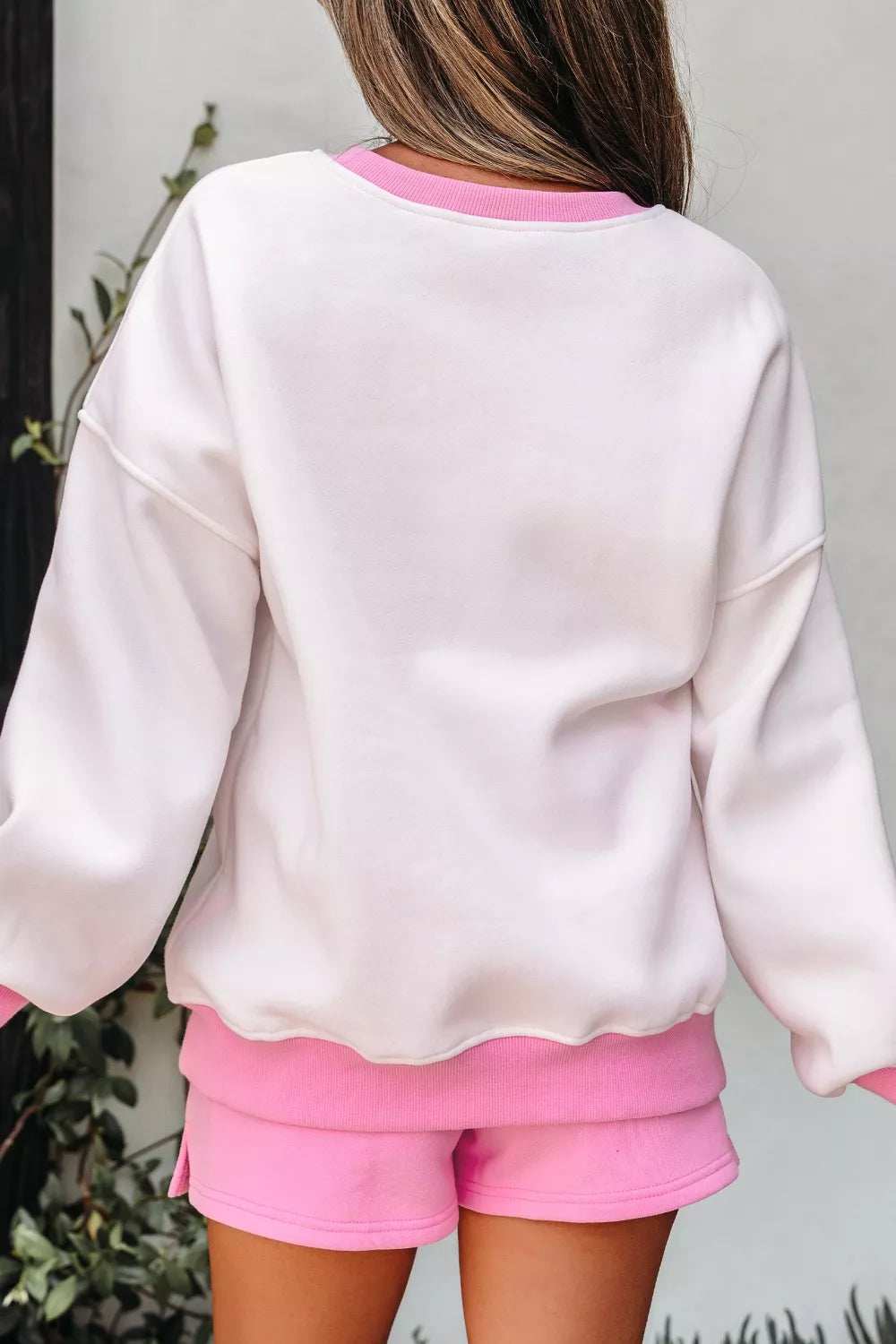 Color Block Sweatshirt and Elastic Waist Shorts Set - Trendsi - Flyclothing LLC