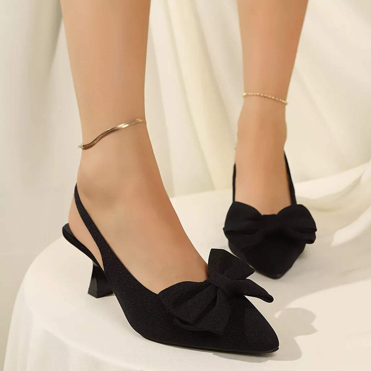 Elegant Bow Slingback Pumps - Trendsi - Flyclothing LLC