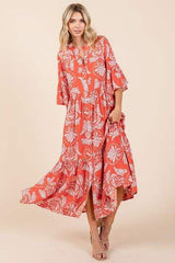 Mittoshop Abstract Leaf Print Tiered Ruffle Dress - Trendsi - Flyclothing LLC