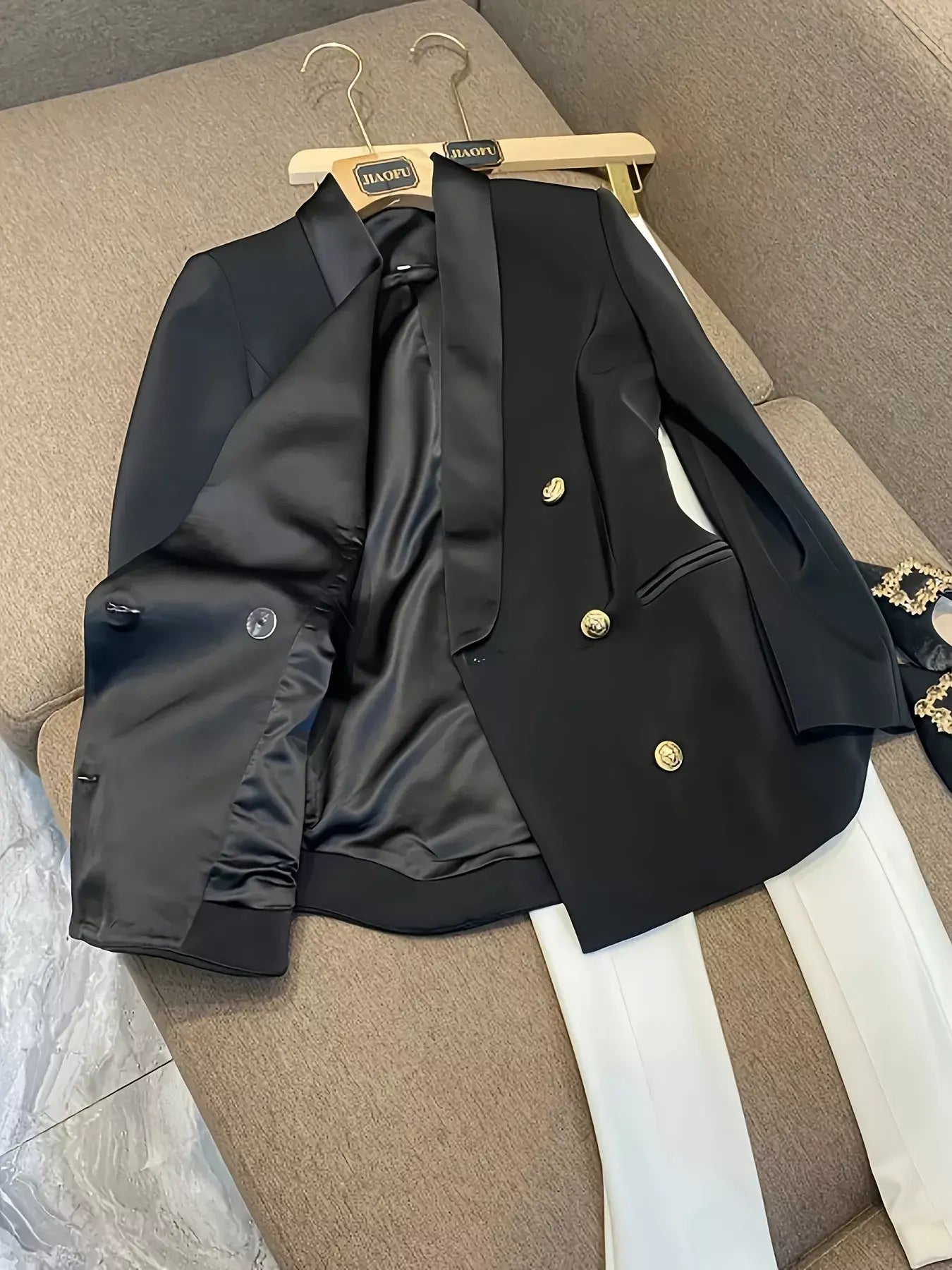 Double-Breasted Slim Fit Blazer - Trendsi - Flyclothing LLC