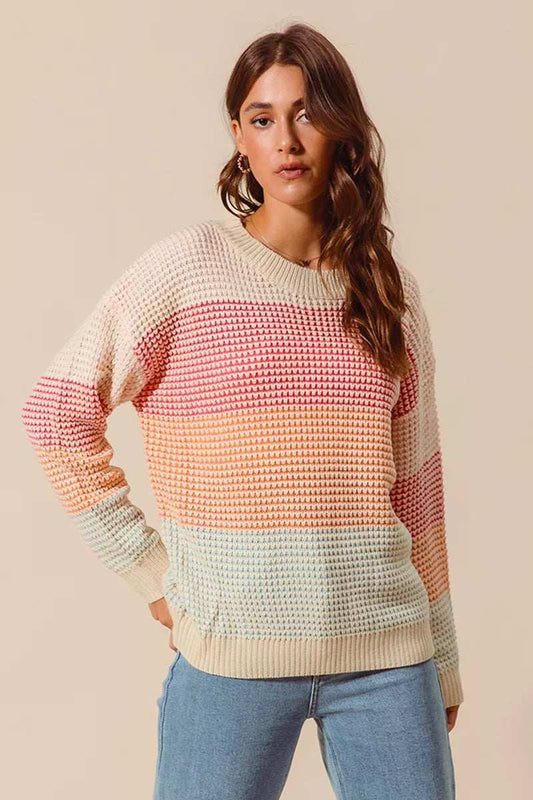 SO ME Multi Color Block Long Sleeve Sweater - Trendsi - Flyclothing LLC