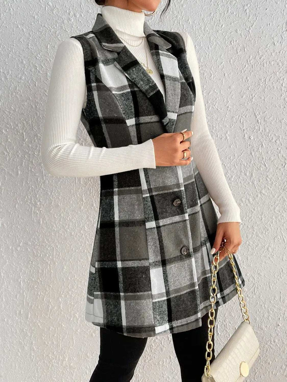 Honey Plaid Button Up Vest Coat - Trendsi - Flyclothing LLC