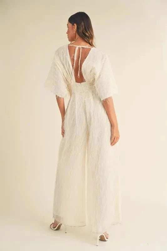 MABLE Fluffy Deep V Neck Wide Leg Jumpsuit - Trendsi - Flyclothing LLC