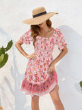 Printed Square Neck Short Sleeve Dress - Trendsi - Flyclothing LLC