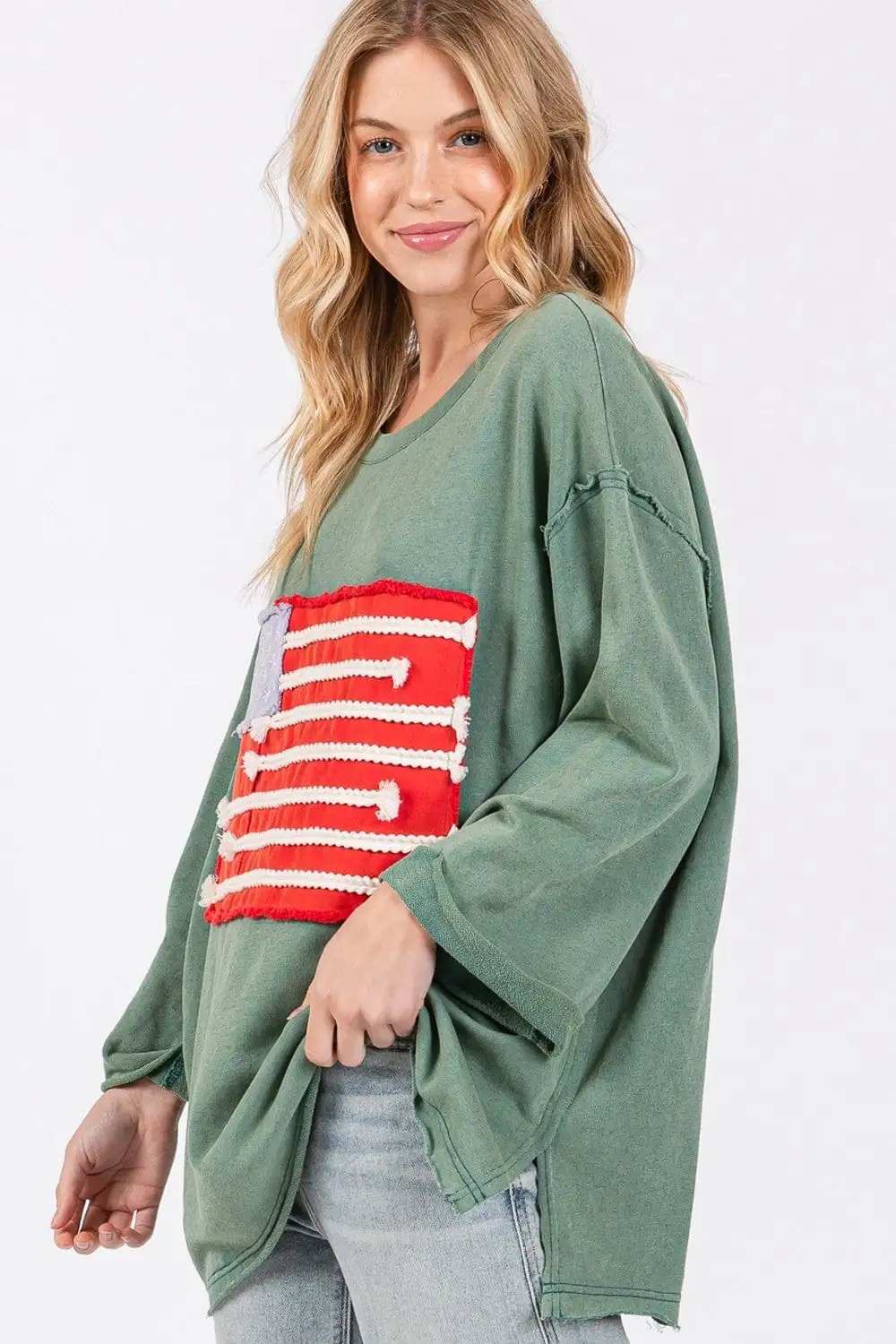 SAGE + FIG Full Size American Flag Patch Drop Shoulder T-Shirt - Trendsi - Flyclothing LLC