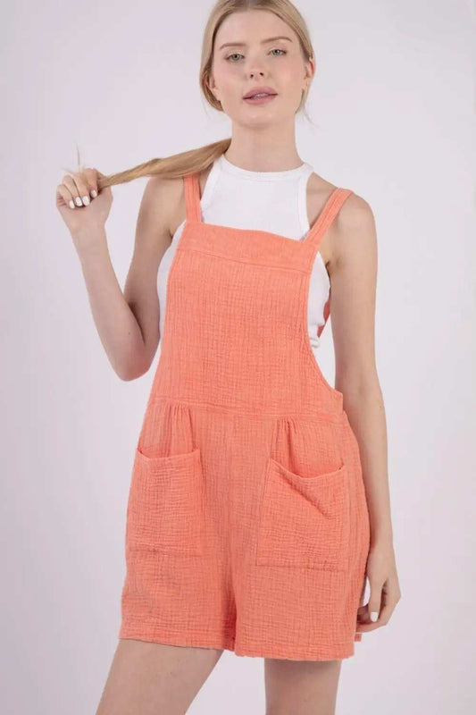 VERY J Sleeveless Double Gauze Overalls with Pockets - Trendsi - Flyclothing LLC