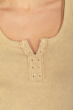 VERY J Washed Ribbed Tank with Placket Detail - Trendsi