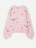 Bow Round Neck Long Sleeve Sweater - Trendsi - Flyclothing LLC