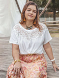 Plus Size Lace Detail Round Neck Short Sleeve Top - Trendsi - Flyclothing LLC