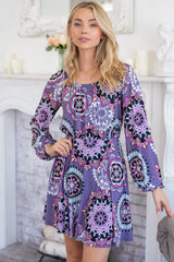 White Birch Printed Long Sleeve Mini Dress with Short Liner - Flyclothing LLC