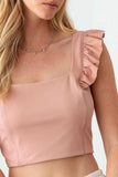 Le Lis Ruffled Cap Sleeve Square Neck Crop Top - Trendsi - Flyclothing LLC