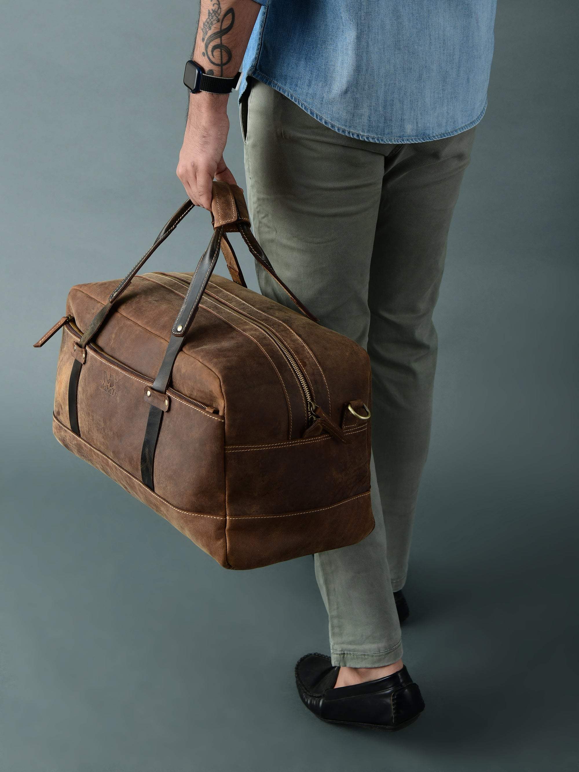 Espresso Elegance Carry on Duffle - Classy Leather Bags - Flyclothing LLC