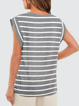 Florira Striped Round Neck Cap Sleeve T-Shirt - Trendsi - Flyclothing LLC