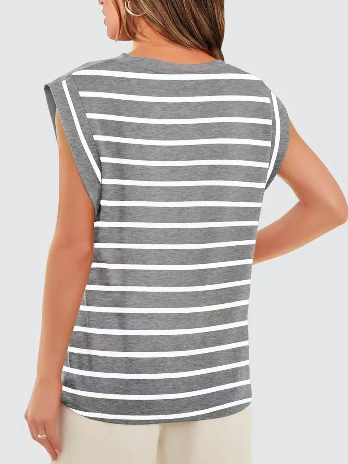 Florira Striped Round Neck Cap Sleeve T-Shirt - Trendsi - Flyclothing LLC