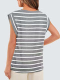 Florira Striped Round Neck Cap Sleeve T-Shirt - Trendsi - Flyclothing LLC