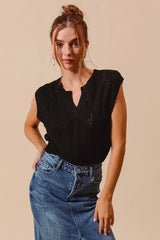 SO ME Notched Neck Cable Knit Sweater Vest - Trendsi - Flyclothing LLC