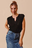 SO ME Notched Neck Cable Knit Sweater Vest - Trendsi