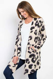 Be Stage Printed Open Front Knit Cardigan with Pockets - Trendsi