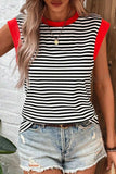 Striped Round Neck Cap Sleeve Top - Trendsi - Flyclothing LLC