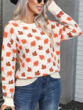 Angel Wings Maple Leaf Round Neck Long Sleeve Sweater - Trendsi