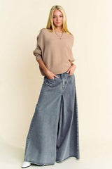 Davi & Dani Round Neck Batwing Sleeve Sweater - Trendsi - Flyclothing LLC