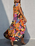 Tiered Printed V-Neck Sleeveless Dress - Trendsi - Flyclothing LLC