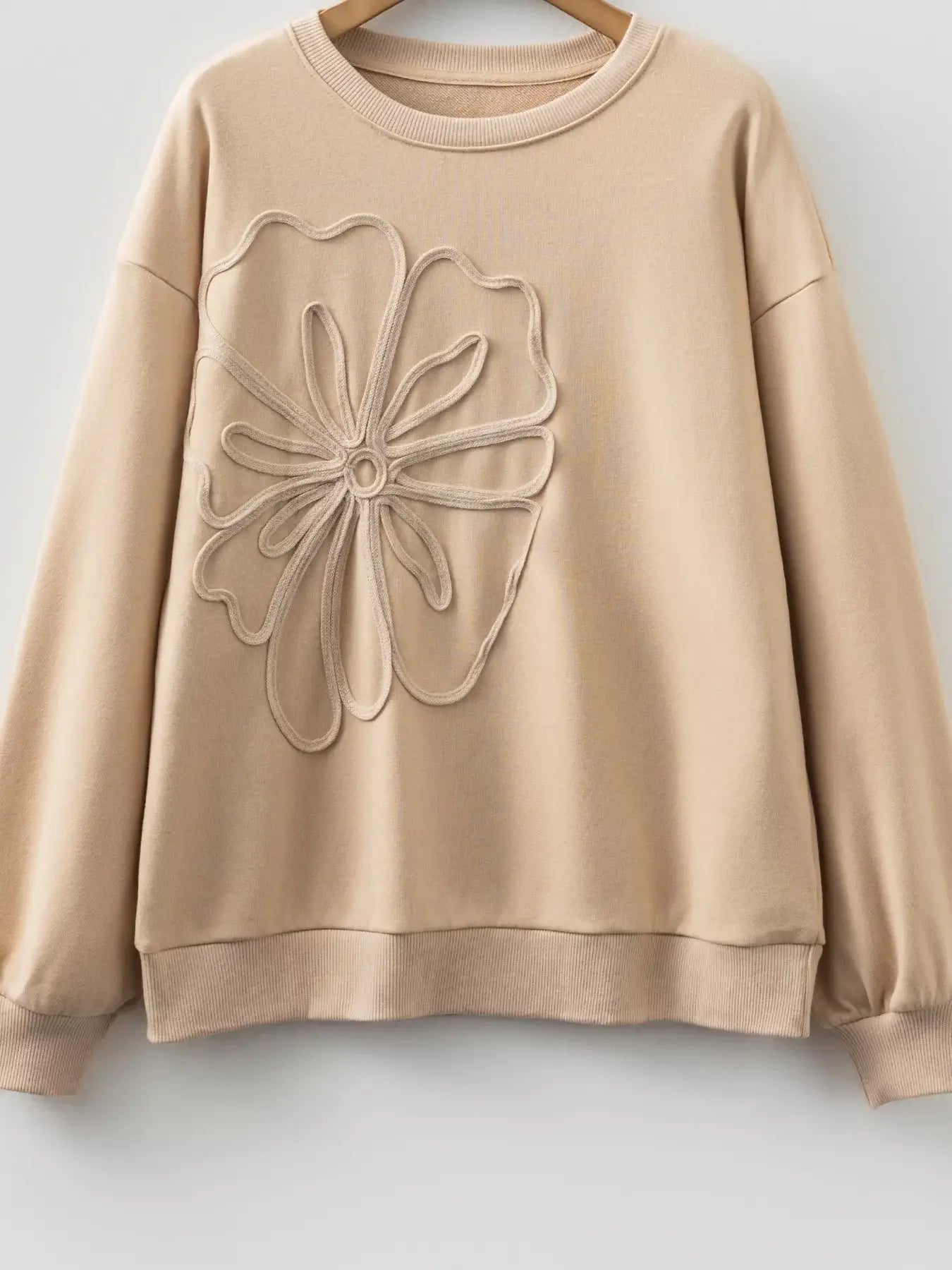 Embroidered Flower Pattern Drop Shoulder Sweatshirt - Trendsi - Flyclothing LLC