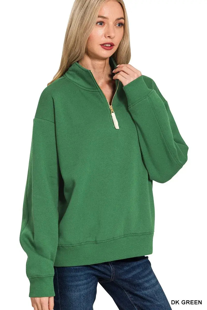 Zenana Fleece Half Zip Sweatshirt - Trendsi - Flyclothing LLC