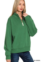 Zenana Fleece Half Zip Sweatshirt - Trendsi - Flyclothing LLC