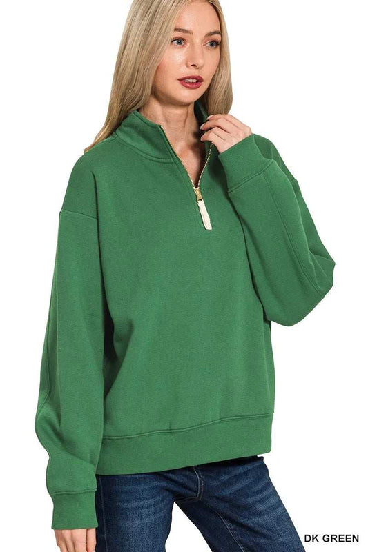 Zenana Fleece Half Zip Sweatshirt - Trendsi - Flyclothing LLC
