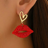 18K Gold-Plated Rhinestone Lips Heart Dangle Earrings - Trendsi - Flyclothing LLC