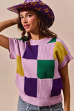 SO ME Mardi Gras Check Plaid Casual Sweater Top - Trendsi - Flyclothing LLC