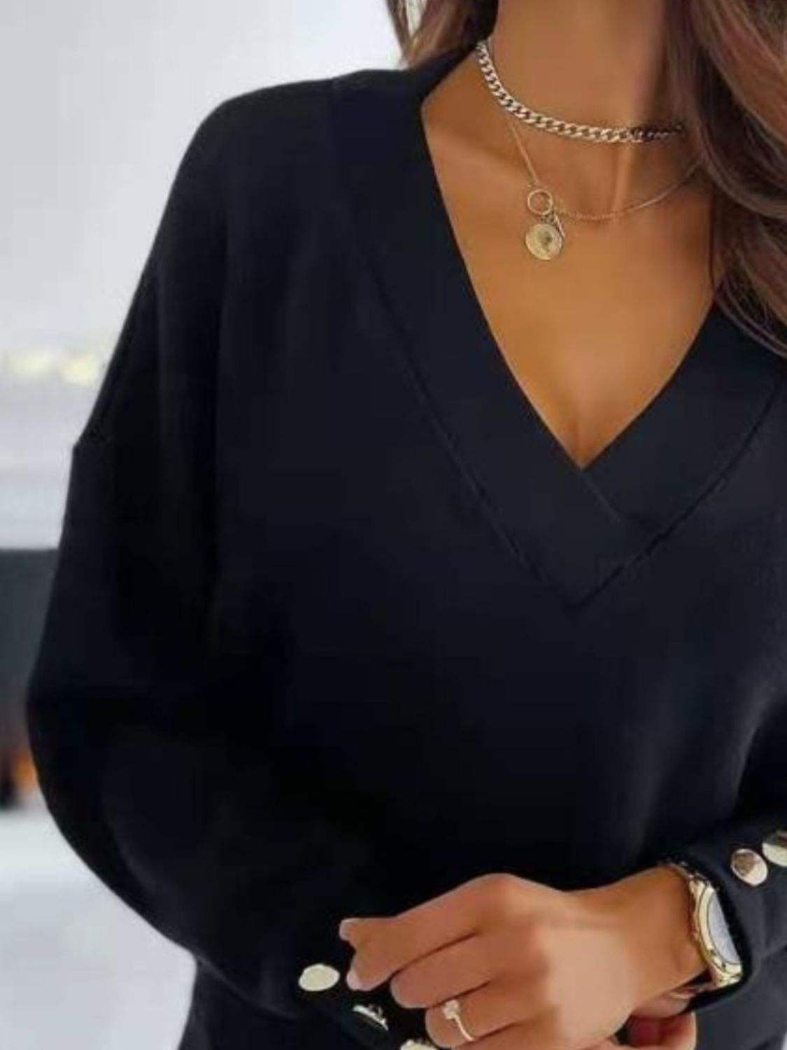 V-Neck Long Sleeve Sweatshirt - Trendsi - Flyclothing LLC