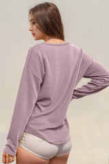 Double Take Striped Notched Long Sleeve T-Shirt - Trendsi - Flyclothing LLC
