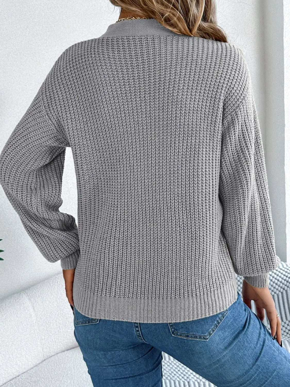 Cutout V-Neck Long Sleeve Sweater - Trendsi - Flyclothing LLC