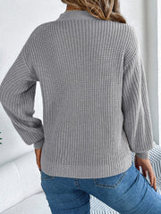Cutout V-Neck Long Sleeve Sweater - Trendsi