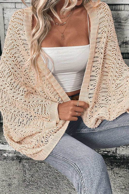 Openwork Open Front Long Sleeve Cardigan - Trendsi - Flyclothing LLC