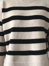 Side Slit Striped Oversized Knit Sweater - Trendsi - Flyclothing LLC