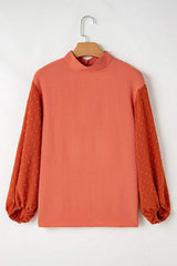 Swiss Dot Mock Neck Balloon Sleeve Blouse - Trendsi - Flyclothing LLC