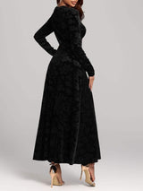 Rose Print V-Neck Long Sleeve Dress - Trendsi - Flyclothing LLC