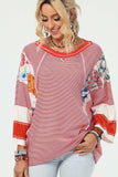 Striped Floral Patchwork Round Neck Top - Trendsi - Flyclothing LLC
