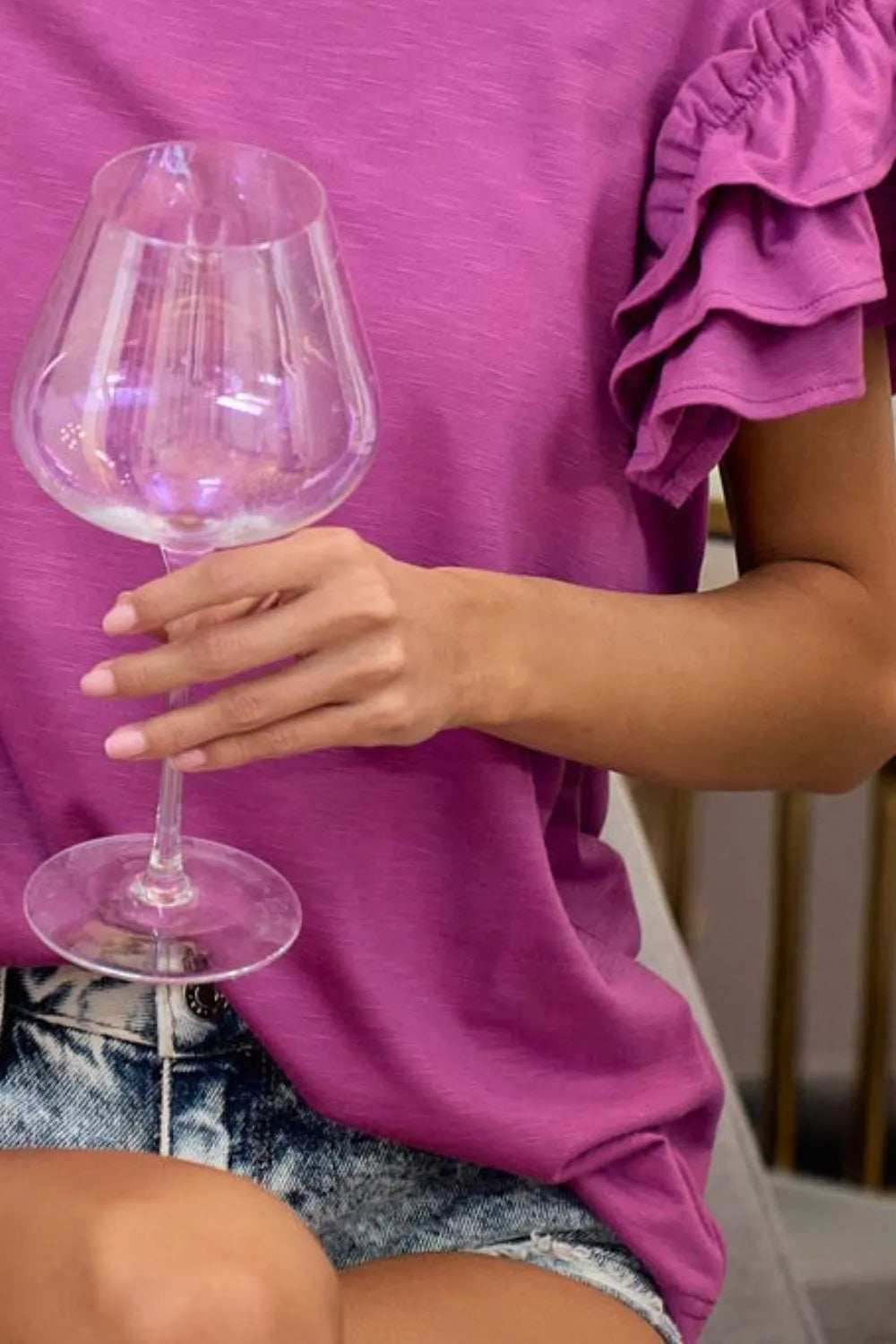 BiBi Layered Ruffle Sleeve Jersey Top - Trendsi - Flyclothing LLC