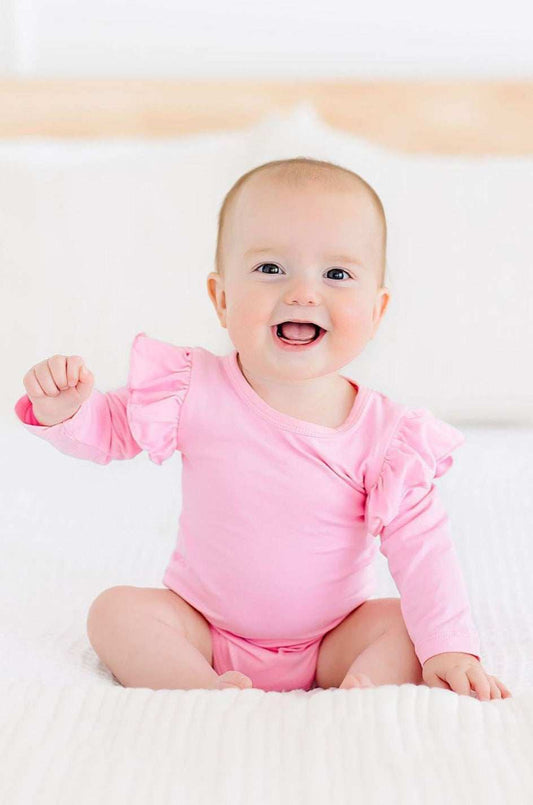 Bubblegum Pink L/S Flutter Bodysuit - Mila & Rose ® - Flyclothing LLC