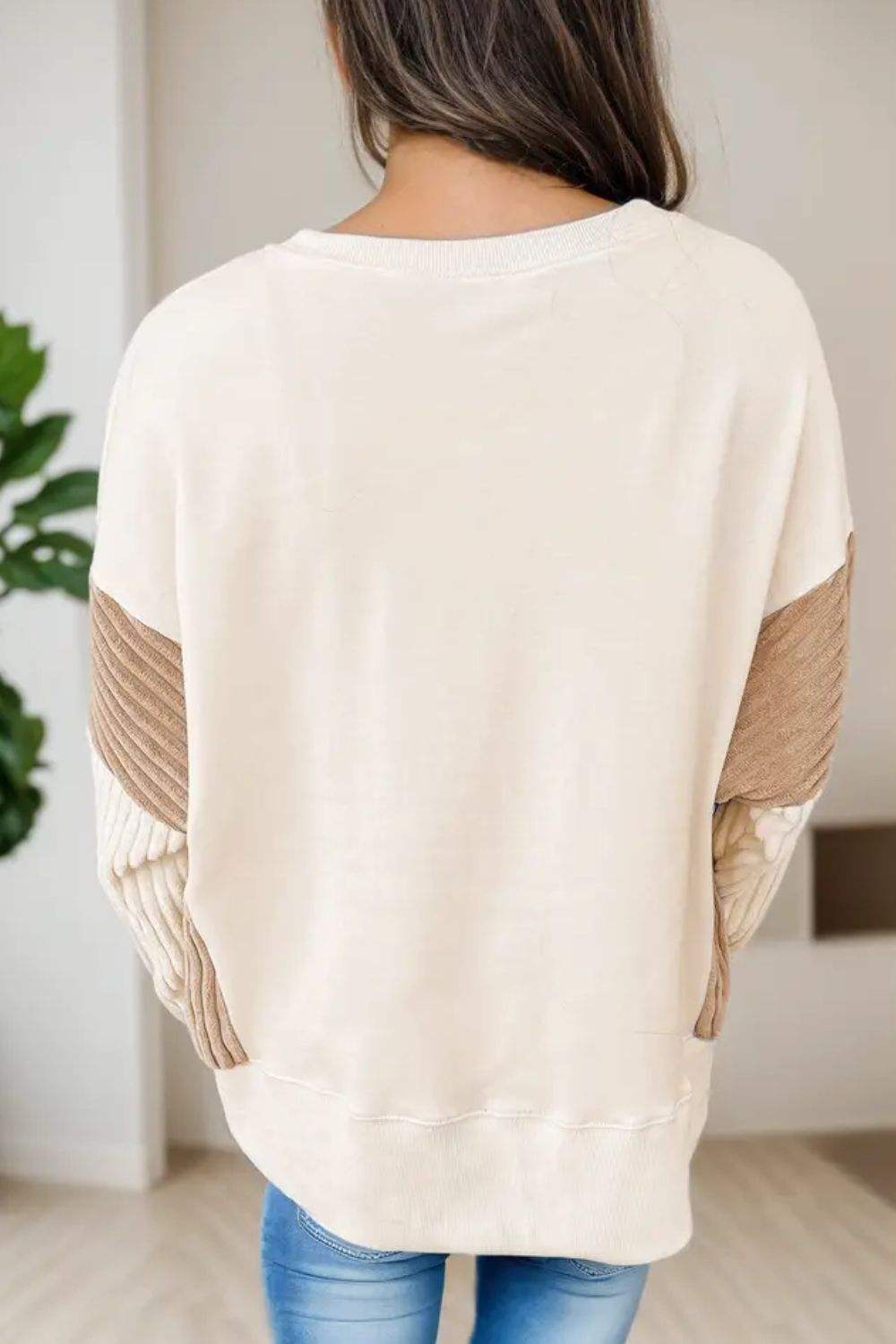 Slit Color Block Long Sleeve Sweatshirt - Trendsi - Flyclothing LLC